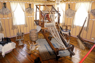 Ethnological Museum, typical 18th-19th century wooden Anatolian home. Display of traditional loom. 