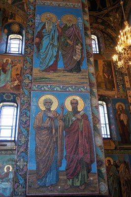 Colorful interiors of the Church of Our Savior on the Spilled Blood