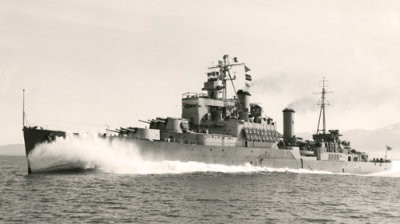The cruiser HMCS Uganda was renamed HMCS Quebec in January 1952.jpg