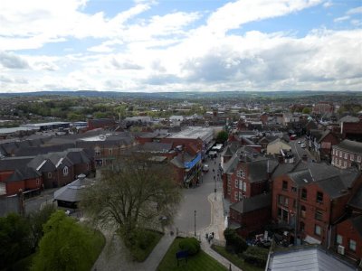 View from Church tower towards Chesterfield Market Hall