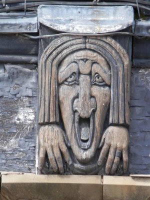 Carving on timbered building