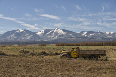 Yellow Truck with Abajo Mountains