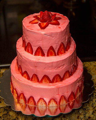 Triple-decker strawberry cake.