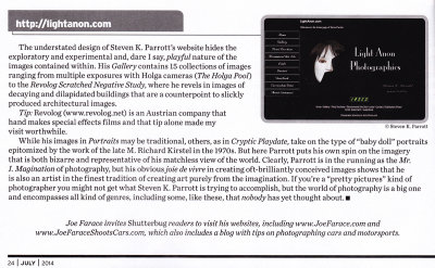 website in July 2014 issue of Shutterbug magazine
