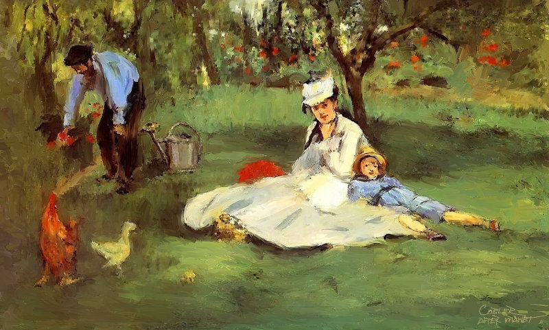 Monet Family In Garden 
