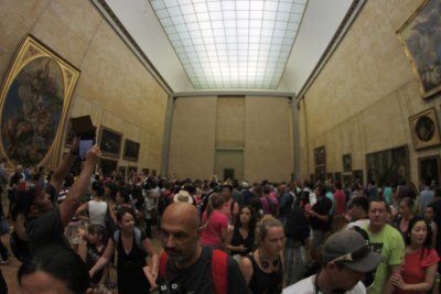 People are trying to take the photo of Mona Lisa