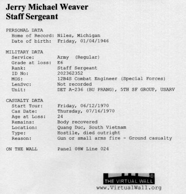 SSG Jerry  Michael Weaver 