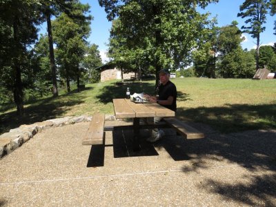 Bob at picnic table; Route 7 Overlook; Ozarks