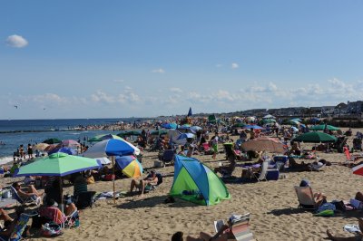 the beach is getting crowded