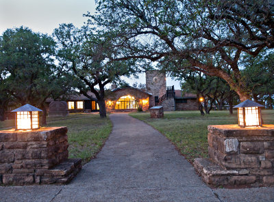 Lanterns and Rec. Hall with lights on