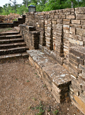 Steps and wall bench at 1st landing