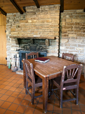 Cabin #15, sitting area and fireplace