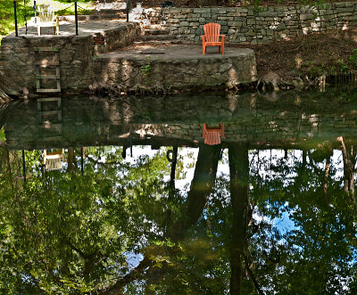 Comal River reflection in downtown Wimberley, Texas 
