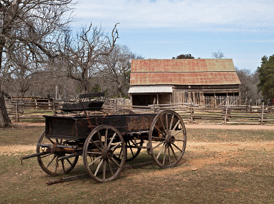 Wagon and barn
