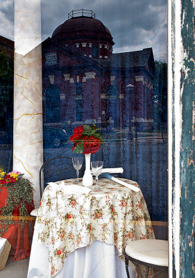 Table setting and reflection, Lockhart, Texas