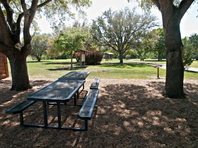 Picnic tables at clubhouse/headquarters