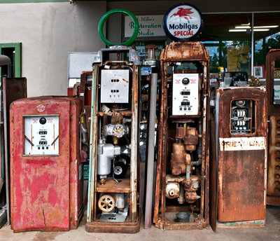 Four gas pumps, Bastrop, TX
