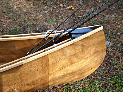 Canoe bow with fishing rods