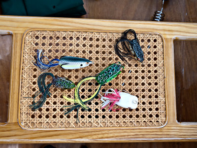 Lures on canoe seat