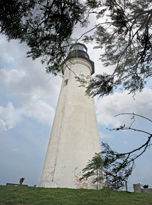 Lighthouse and tree leaves