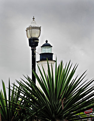 Yucca, lamp post, and lighthouse