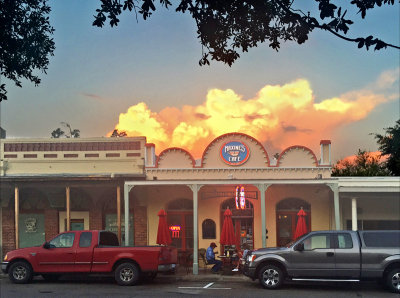 Maxine's Cafe after sunset, Bastrop, TX