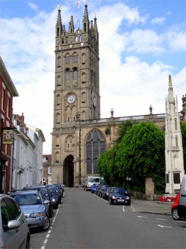 View up the street towards the Collegiate Church of St Mary