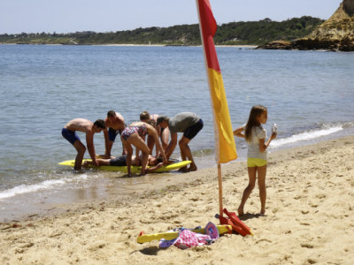 Black Rock, Half Moon Bay, young lifesavers learning rescue and resuscitation  