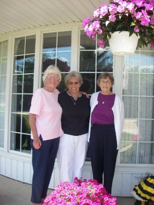 with her bridesmaids Carol and Faye