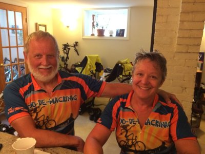 The Lemkes from MI on a tandem recumbent cycle