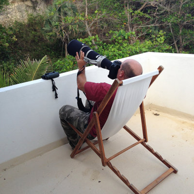 Adam photographing Palmchats at Casa Del Mar