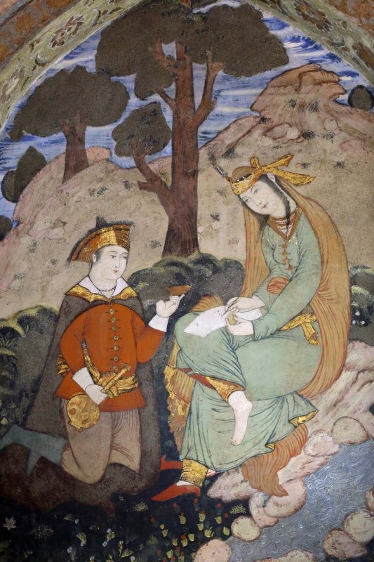 Smaller Paintings beneath the large panels in the Chehel Sotun Palace, Esfahan, Iran
