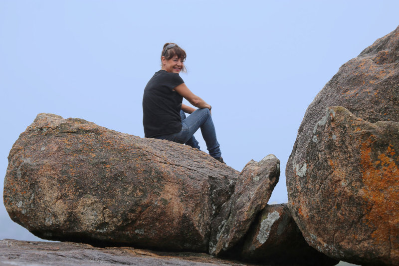 Tanya enjoying the view between thunderstorms, Matobo Hills, Zimbabwe