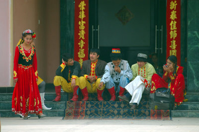 Uyghur Performers taking a break, Kashgar, Xinjiang, China