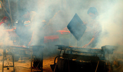 Cooking Uyghur Shish Kebabs, Kashgar Old City, Xinjiang, China