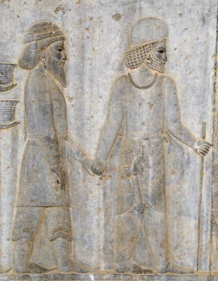 Parthian led by Mede usher, Apadana Staircase, Persepolis - Levels adjusted