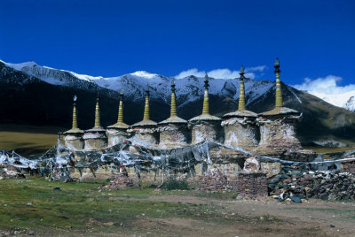 Stupa and Prayer Flags, Tibetan Plateau