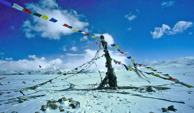 Prayer Flags on the top of the Lalung La Pass, Tibet