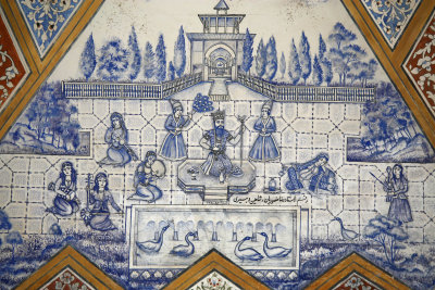 Decorative scenes from the Qajar Pavilion, Bagh-e Fin