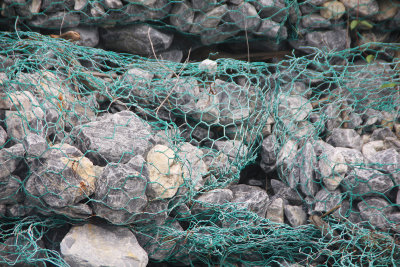 Close-up of the wrapped rocks.