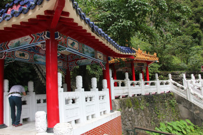 I admired the detailed carvings on the white railings.