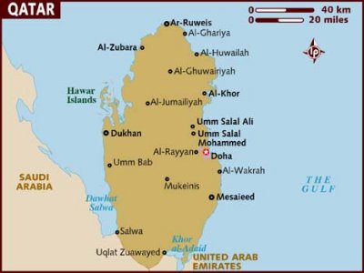 Map of Qatar with the star indicating the capital, Doha.