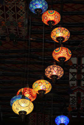 Lanterns suspended from the ceiling.