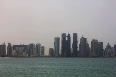 Buildings being constructed on the left.  Most of the Doha skyline has been constructed in the last twenty years.