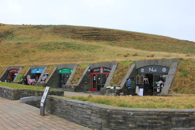 Tourist shops near the parking lot and Visitors Center for the Cliffs of Moher.