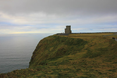 View of OBriens Tower, which marks the highest point of the Cliffs of Moher.