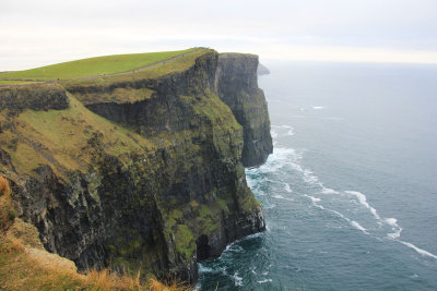 The Cliffs of Moher stretch for 8 kilometres (5 miles) along the Atlantic coast of County Clare in the west of Ireland.