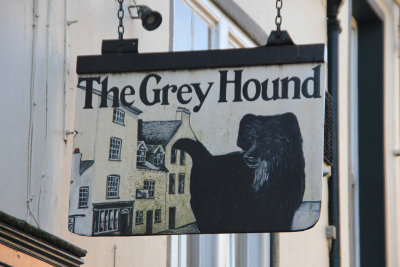 Sign for the Grey Hound Pub.