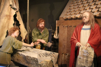 Recreation of a stonemason's workshop at the Visitors' Centre at Clonmacnoise.