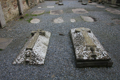 Stone grave covers at Clonmacnoise Monastery.